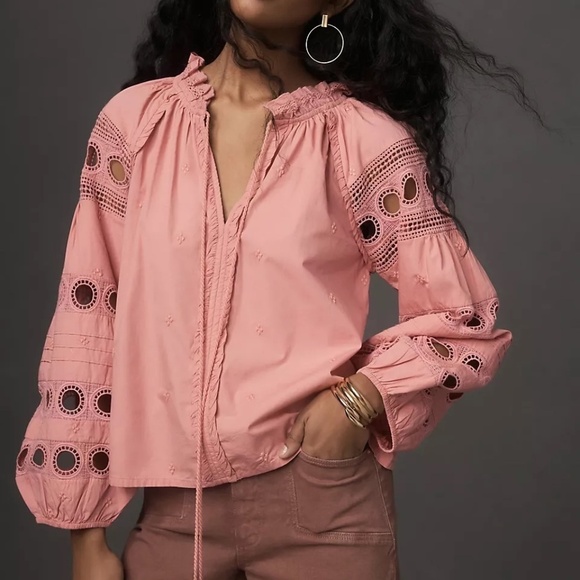 NWT Anthropologie Pink Forever that Girl Pink V-Neck Peasant Top M - Picture 3 of 4